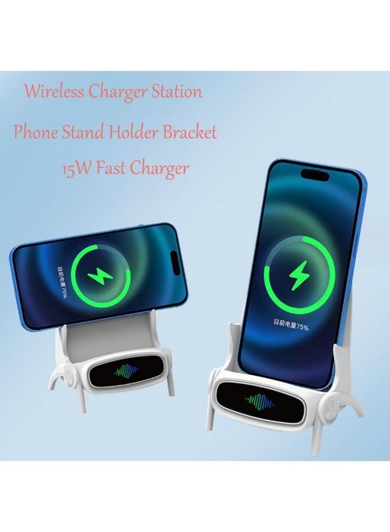 Arabest Mini Chair Wireless Fast Charger Multifunctional Phone Holder, Portable Mini Chair Wireless Charger, 3 in 1 Cell Phone Stand for Desk, Charging Desktop Cellphone Stand with Speaker Function (Pink) - Image 2