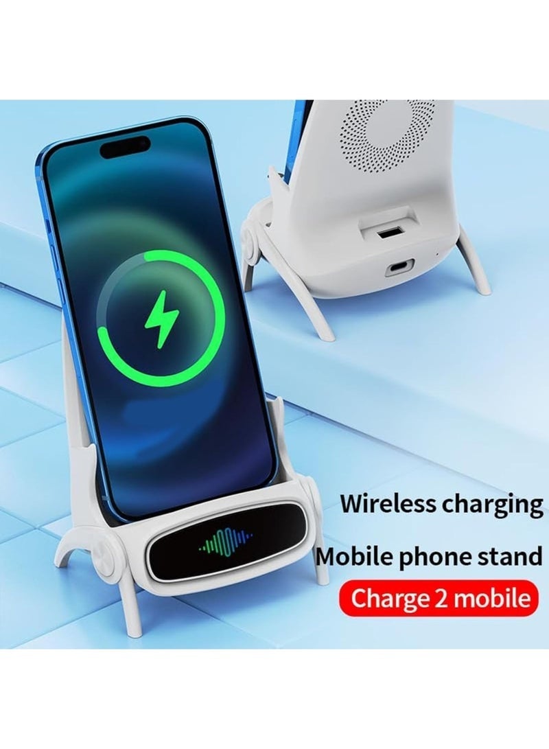 Arabest Mini Chair Wireless Fast Charger Multifunctional Phone Holder, Portable Mini Chair Wireless Charger, 3 in 1 Cell Phone Stand for Desk, Charging Desktop Cellphone Stand with Speaker Function (Pink) - Image 4