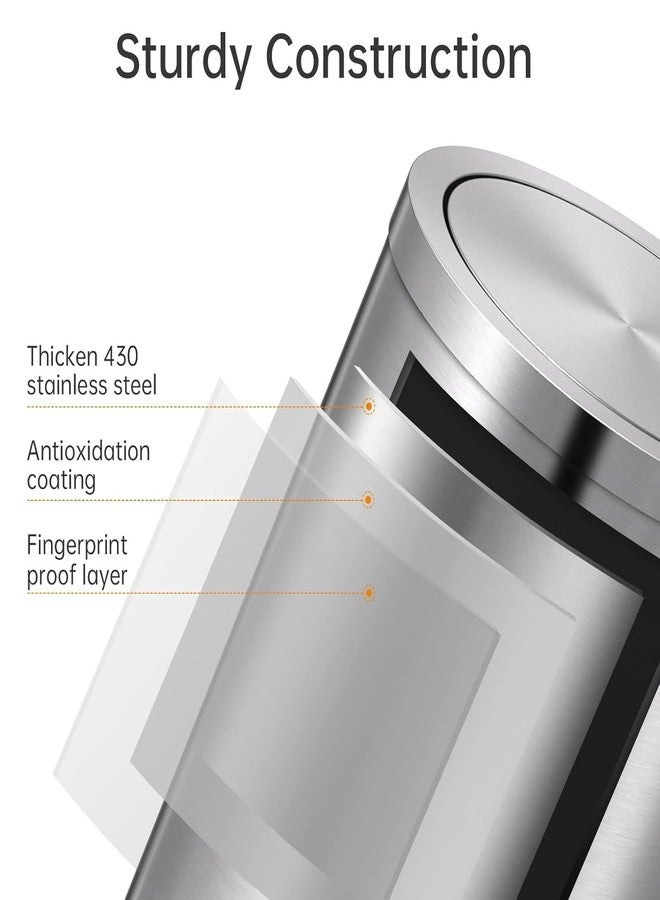 Mbillion Small Trash Can with Swing Lid 4 Gallons/15 Liter, Mini Trash Can with lid, Stainless Steel Cylindrical Garbage Can for Home and Office, for Ground and Desktop(Brushed Silver) - Image 4