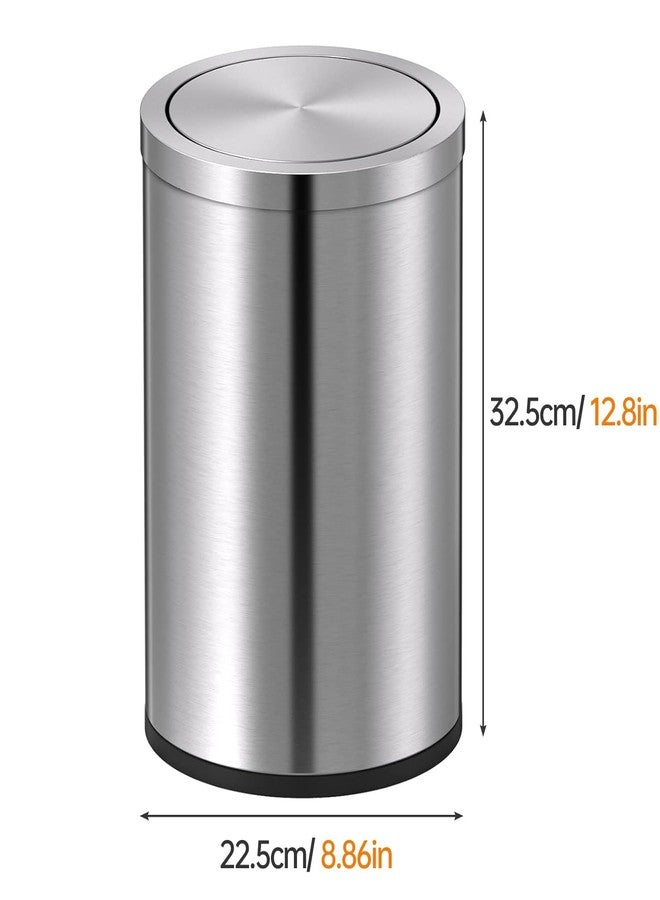 Mbillion Small Trash Can with Swing Lid 4 Gallons/15 Liter, Mini Trash Can with lid, Stainless Steel Cylindrical Garbage Can for Home and Office, for Ground and Desktop(Brushed Silver) - Image 2