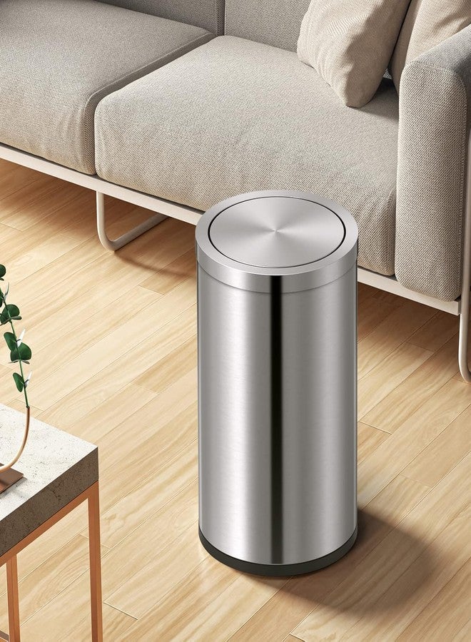 Mbillion Small Trash Can with Swing Lid 4 Gallons/15 Liter, Mini Trash Can with lid, Stainless Steel Cylindrical Garbage Can for Home and Office, for Ground and Desktop(Brushed Silver) - Image 5
