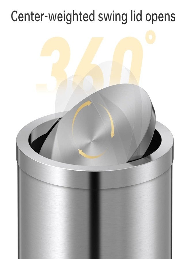 Mbillion Small Trash Can with Swing Lid 4 Gallons/15 Liter, Mini Trash Can with lid, Stainless Steel Cylindrical Garbage Can for Home and Office, for Ground and Desktop(Brushed Silver) - Image 3