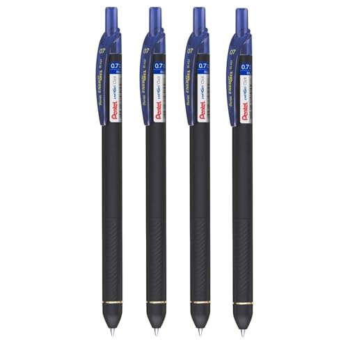 Pentel EnerGel 0.7mm Click Roller Gel Pen | Textured Grip With Retractable Mechanism | Quick Dry Ink For Smudge-Free Writing | Blue Ink, Pack of 4 Pens (BL437R) - Image 1