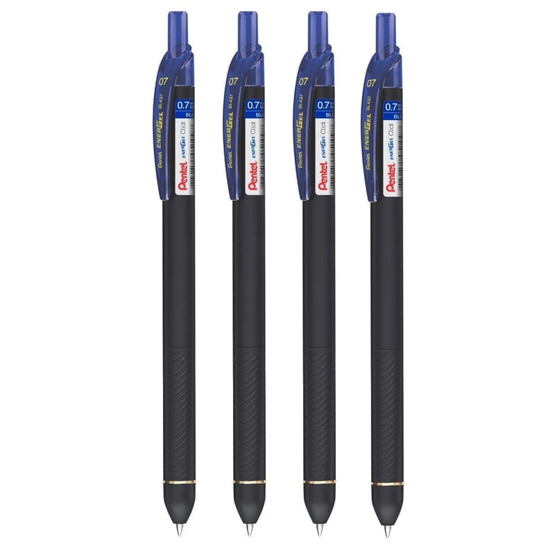 Pentel EnerGel 0.7mm Click Roller Gel Pen | Textured Grip With Retractable Mechanism | Quick Dry Ink For Smudge-Free Writing | Blue Ink, Pack of 4 Pens (BL437R) - Image 4
