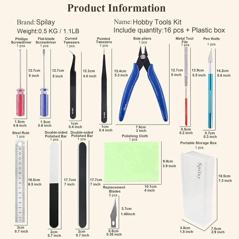Spilay Hobby Building Model DIY Tool Kit, Modeler Basic Miniature Handmade Craft Tools Set for Dollhouse ,Car ,Airplanes ,Gundam ,Robots Models Assemble ,Repairing and Fixing（16 Pcs） - Image 2