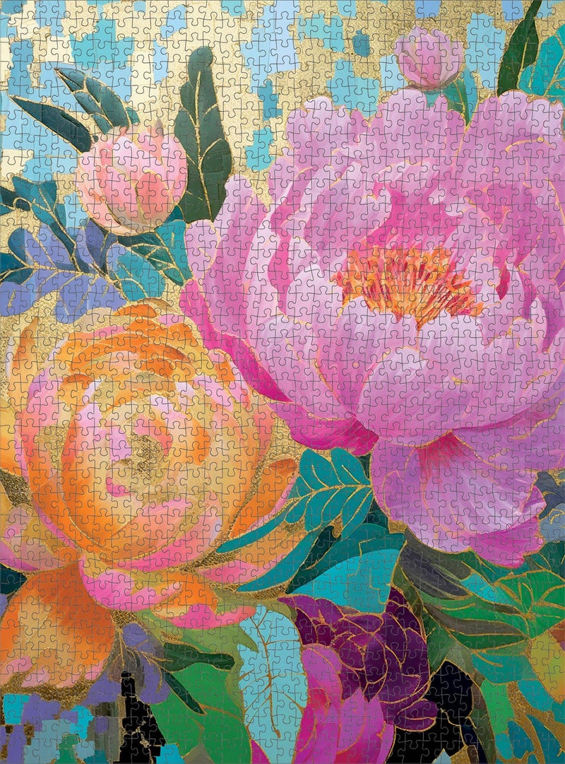 Cross & Glory - Golden Peony Dreams - 1000 Piece Jigsaw Puzzle for Adults | Vibrant Mosaic-Inspired Artwork with Gold Leaf Details | Premium Quality - Image 5