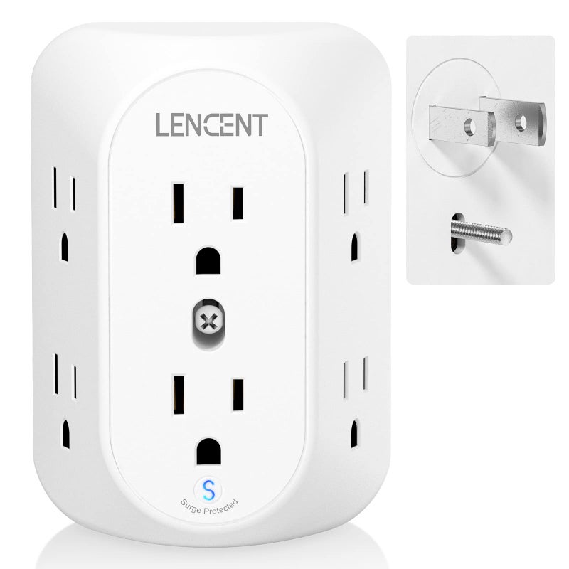 LENCENT 2 Prong Surge Protector Power Strip,2 Prong to 3 Prong Grounding Outlet Adapter,Multi Plug Wall Outlet with 3-Sided 6 Outlets,Power Socket Expander for Non Grounded Kitchen Office Older House - Image 1