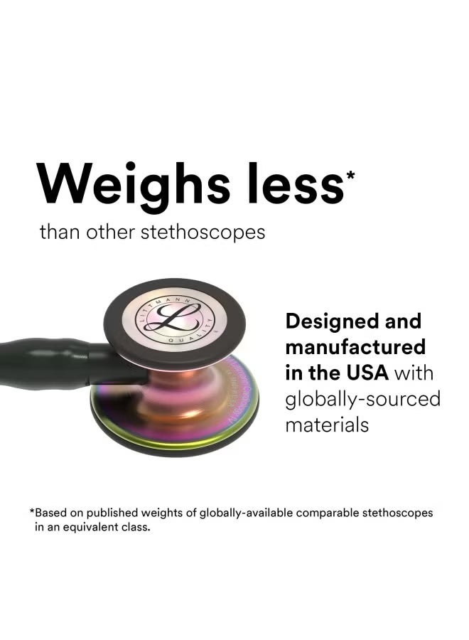 3M Littmann 3M™ Littmann® Cardiology IV™ Diagnostic Stethoscope, Rainbow-Finish Chestpiece, black stem and headset, Black Tube, 6165 - Image 5
