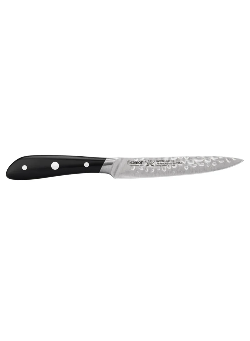 فيسمان Utility Knife 5" Japanese Kitchen Tool, Stainless Steel 420J2 Kitchen Knife Hattori Series | Hammered Knife Design | Full-Tang Utility Cooking Knife | Ultra-Sharp Knife with Ergonomic Handle