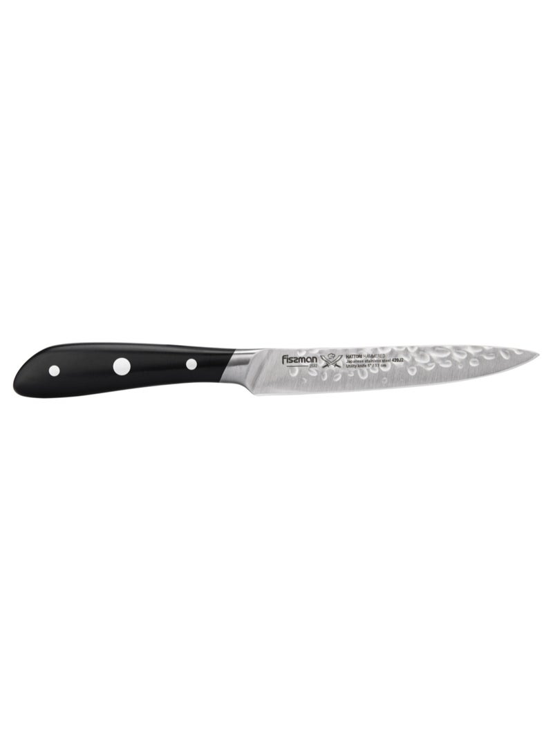 Fissman Utility Knife 5" Japanese Kitchen Tool, Stainless Steel 420J2 Kitchen Knife Hattori Series | Hammered Knife Design | Full-Tang Utility Cooking Knife | Ultra-Sharp Knife with Ergonomic Handle  - Image 2