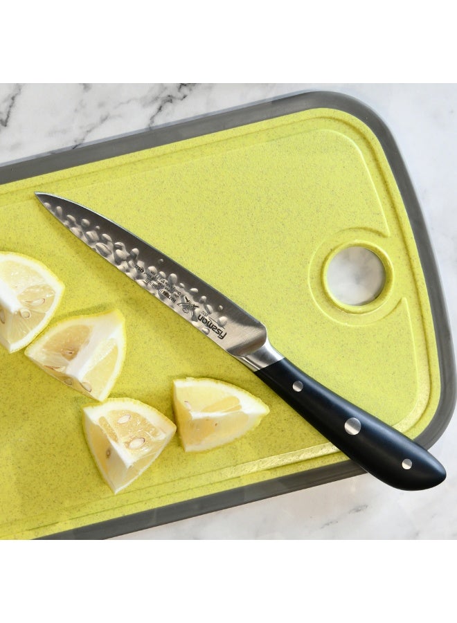 Fissman Utility Knife 5" Japanese Kitchen Tool, Stainless Steel 420J2 Kitchen Knife Hattori Series | Hammered Knife Design | Full-Tang Utility Cooking Knife | Ultra-Sharp Knife with Ergonomic Handle  - Image 1