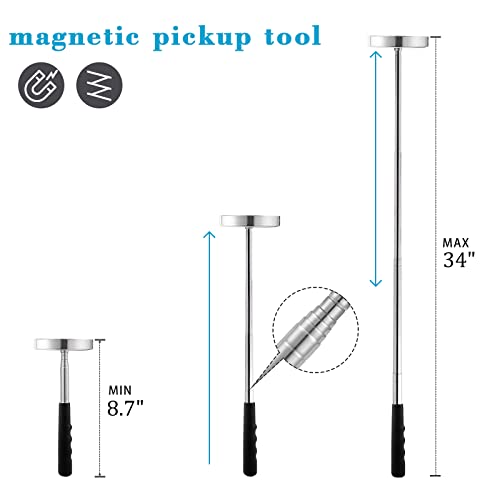 Rechabite Telescoping Magnetic Sweeper Pickup Tool, Screws Parts Finder with 35LB Pull Capacity, Retractable 8.6" to 33" with Strong Magnet, Pick up Nails, Screws, and Metal Parts - Image 2