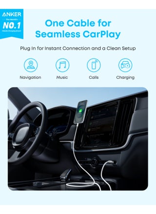 Zolo USB-A to USB-C Cable, Seamless CarPlay Connection, 6 FT Durable and Braided Type C Fast Charging Cable, Premium Look with Slim Connector, For iPhone 17/16 Series, iPad Pro, and More - view 2
