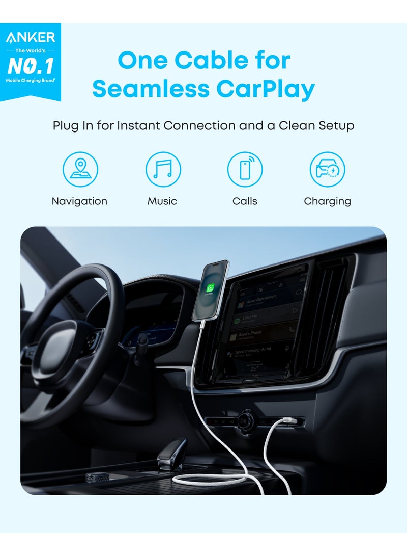 كابل زولو USB-A إلى USB-C، اتصال CarPlay سلس، كابل شحن سريع بطول 6 أقدام متين ومضفر، مظهر فاخر مع موصل نحيف، لجهاز iPhone 17/16، iPad Pro، وأكثر - Image 2