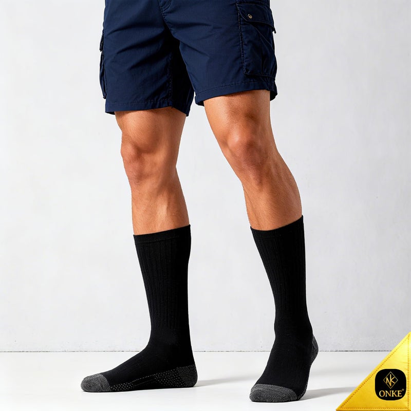 ONKE Max Full Cushion Crew Socks for Men Heavy Duty Work Boot Steel Toe Workout Athletic Thick Warm Moisture Wicking Control(Black M) - Image 3