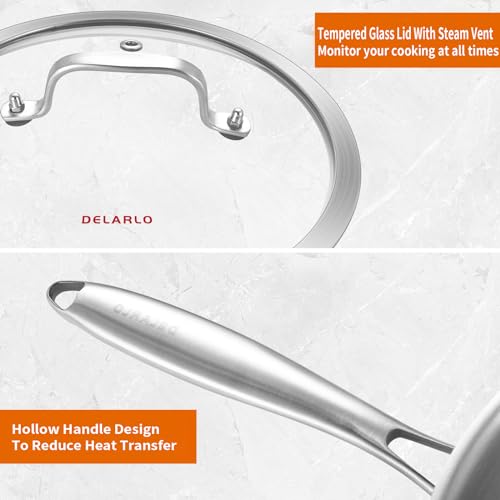 DELARLO Whole Body Tri-Ply Stainless Steel Pan 9.45 inch, Stainless Steel Woks & Stir-Fry Pans, Deep Kitchen Small Wok Pan with Lids, Induction Mini wok 9.45", Suitable for All Stove, Up to 650℉ - Image 4