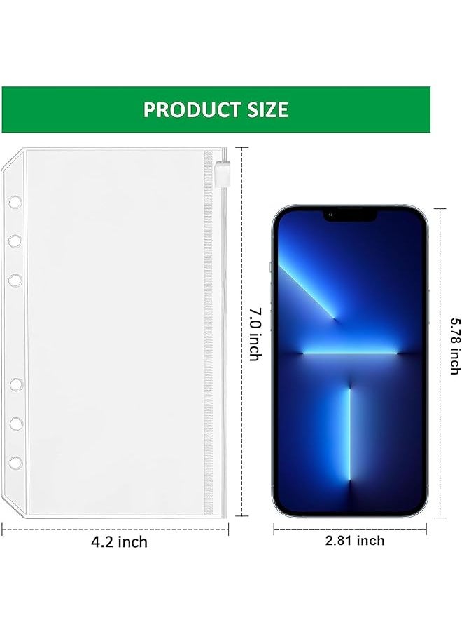 erorex - 12 Pcs A6 Binder Pockets 6 Hole Budget Flipchart Transparent Cash Envelope Transparent Zip Flipchart Pockets For A6 6 Ring Budget Flipchart Pvc Document Holder - Image 1