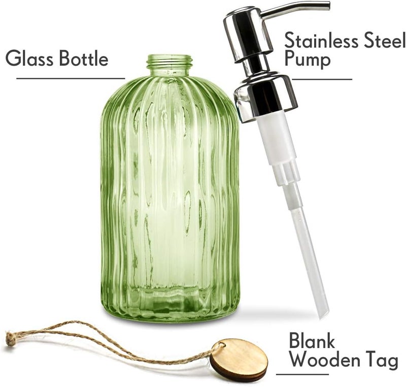 JASAI 18 Oz Vertical Striped Green Soap Dispenser with 304 Rust Proof Stainless Steel Pump, Refillable Lotion Soap Dispenser for Bathroom, Kitchen, Hand Soap, Dish Soap (Clear Green) - Image 1