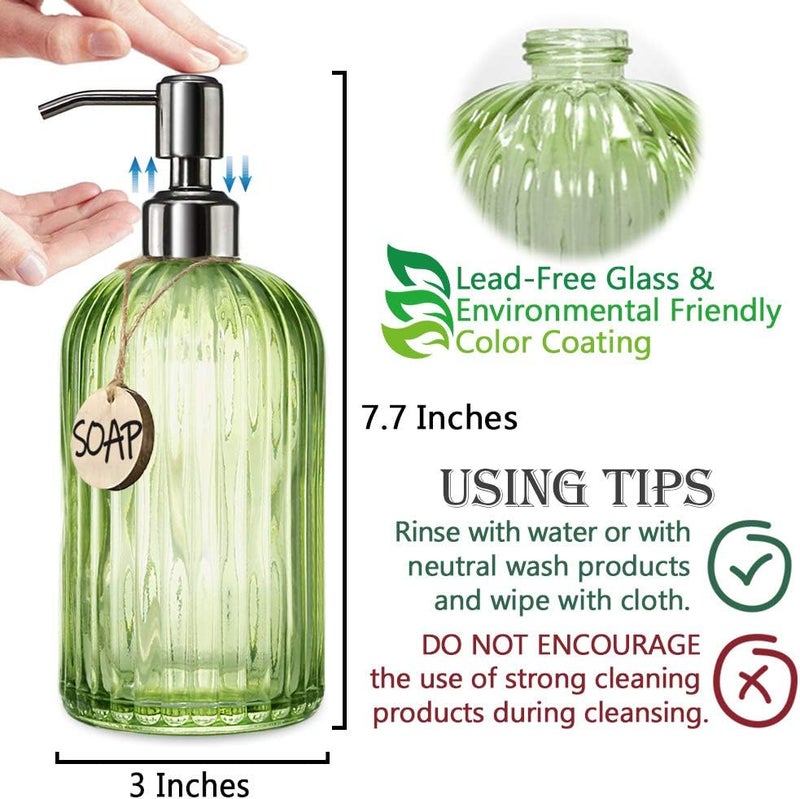 JASAI 18 Oz Vertical Striped Green Soap Dispenser with 304 Rust Proof Stainless Steel Pump, Refillable Lotion Soap Dispenser for Bathroom, Kitchen, Hand Soap, Dish Soap (Clear Green) - Image 5