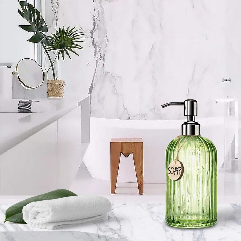 JASAI 18 Oz Vertical Striped Green Soap Dispenser with 304 Rust Proof Stainless Steel Pump, Refillable Lotion Soap Dispenser for Bathroom, Kitchen, Hand Soap, Dish Soap (Clear Green) - Image 3