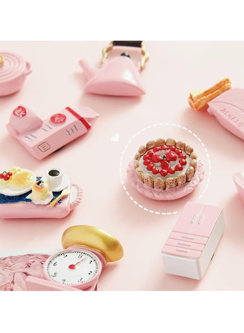 Arabest 4 قطع مغناطيس ثلاجة زخرفي لطيف للمنزل والمطبخ والمكتب وسبورة بيضاء وزخرفة خزانة - مغناطيس ثلاجة طعام مع كعكة فراولة وردية وصندوق حليب كابتشينو وصينية شاي وجبة خفيفة بعد الظهر - Image 2