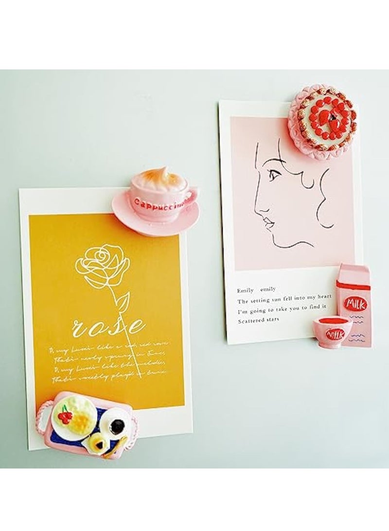 Arabest 4 قطع مغناطيس ثلاجة زخرفي لطيف للمنزل والمطبخ والمكتب وسبورة بيضاء وزخرفة خزانة - مغناطيس ثلاجة طعام مع كعكة فراولة وردية وصندوق حليب كابتشينو وصينية شاي وجبة خفيفة بعد الظهر - Image 3