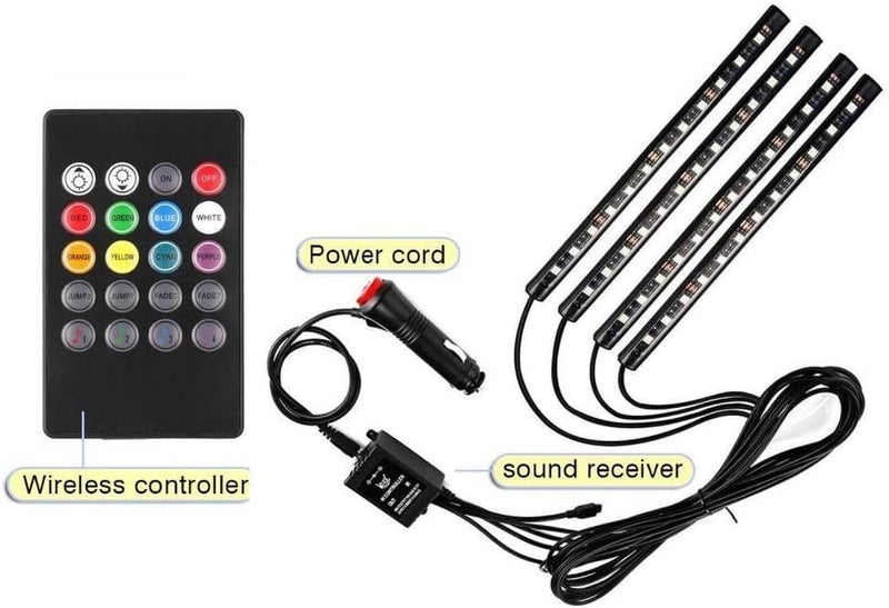 Led strip for car salon and pedals - sound sensor with lighting - remote control - Image 4