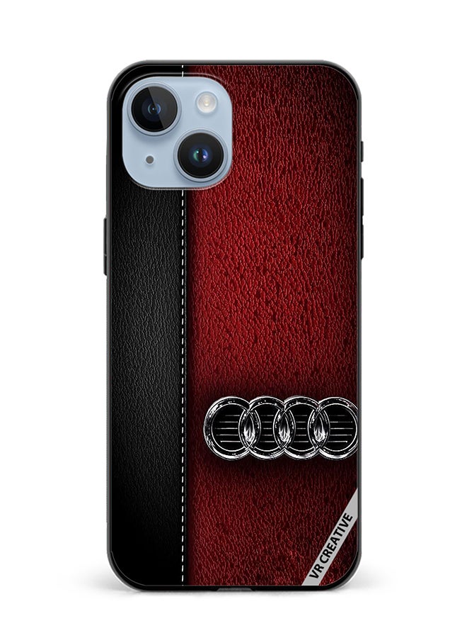 VR CREATIVE غطاء حماية لهاتف آبل آيفون 15 بتصميم شعار أودي متعدد الألوان - Image 1