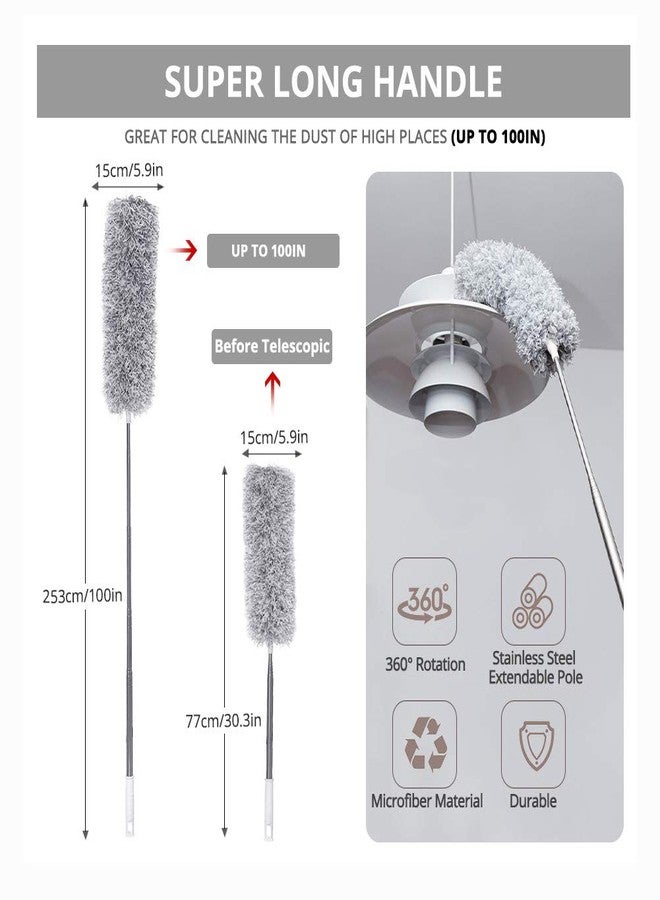 Fredysu Webster Cobweb Duster, Feather Duster for Home, Extendable Dusters for Cleaning High Ceiling Fans, Hand Wall Duster, Long and Washable Dust Brush Gray - Image 3