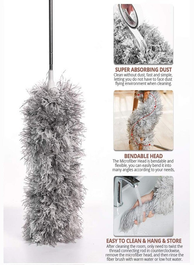 Fredysu Webster Cobweb Duster, Feather Duster for Home, Extendable Dusters for Cleaning High Ceiling Fans, Hand Wall Duster, Long and Washable Dust Brush Gray - Image 5