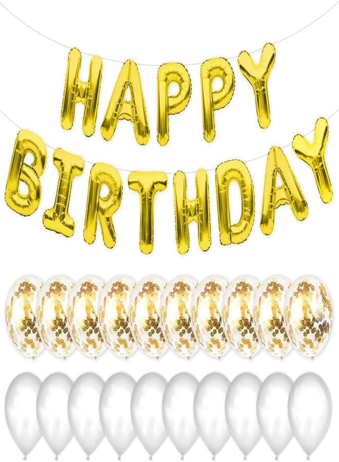 Gold Happy Birthday Balloons Banner Birthday Party Decorations Set for Men and Women with Latex and Confetti Balloons Supplies