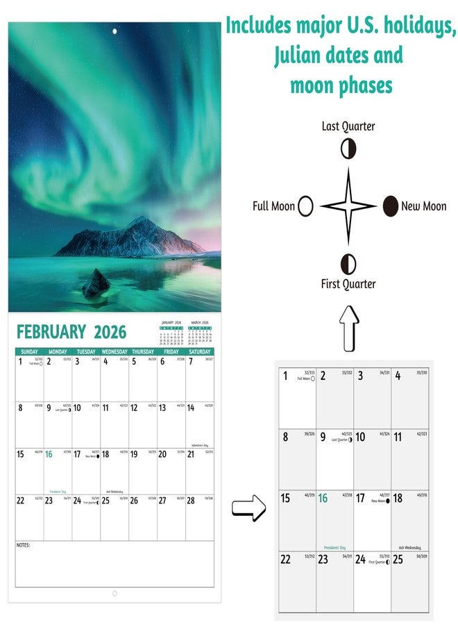 GoiUnlt 2026 Calendar, 2026 Wall Calendar, Northern Lights Calendar 2026 from Jan 2026 - Dec 2026, 12" x 24" (Open), 12 Month Wall Calendar 2026, Large Blocks, Thick Paper, Hanging Holes, Ample Writing Space - Image 3