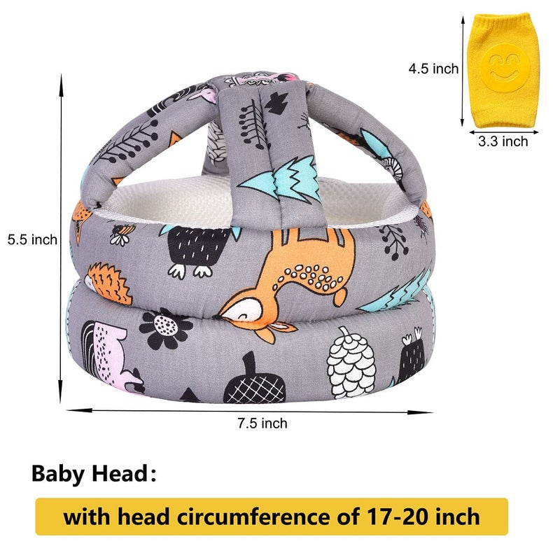 Umtiti Baby Adjustable Helmet, Lightweight and Soft, with 3 Pairs Baby Knee Pads for Crawling & 3 Pairs Baby Socks, Great for Baby Learning to Walk and Crawl. Forest,Gray+6 - Image 4