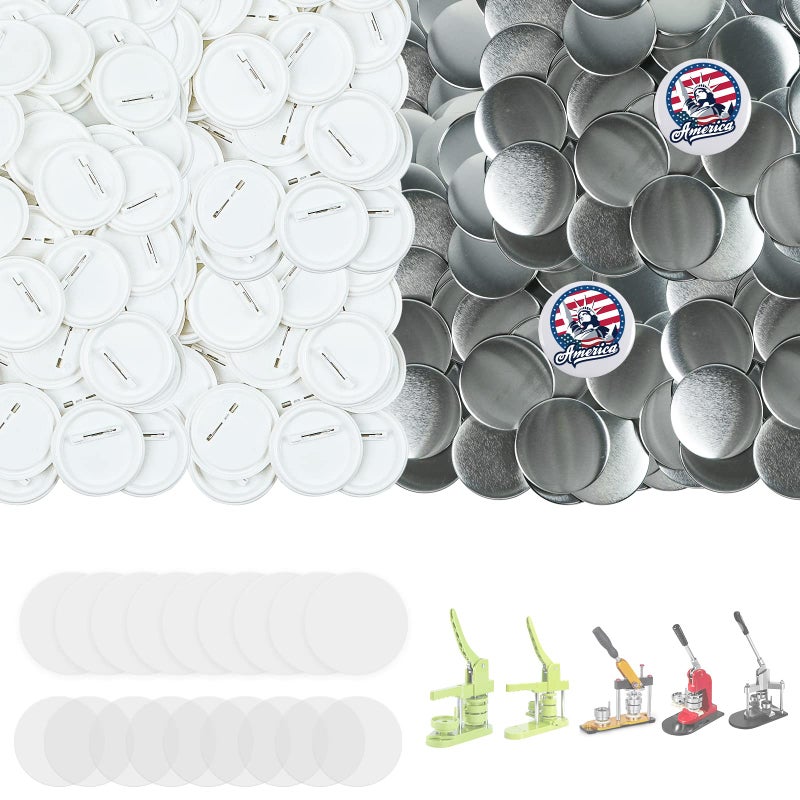 Onemorello 200 Sets Button Maker Supplies, 2.28 inch / 58mm Button Parts Buttons Supplies, Approx. 2.25 in Blank Badge Parts with Blank Paper for Buttons Maker Machine Pin Maker Press - Image 1