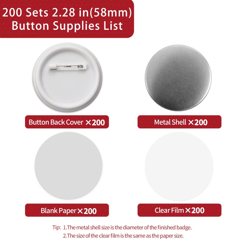 Onemorello 200 Sets Button Maker Supplies, 2.28 inch / 58mm Button Parts Buttons Supplies, Approx. 2.25 in Blank Badge Parts with Blank Paper for Buttons Maker Machine Pin Maker Press - Image 2
