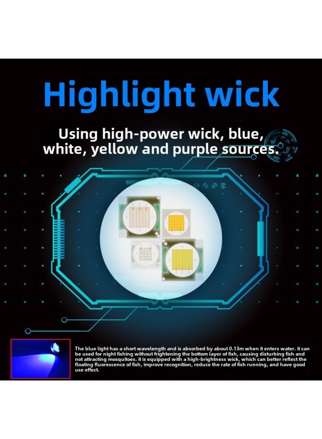 مصباح صيد ليلي ذكي مزود بستة مصادر ضوء USB للهاتف المحمول بطارية قابلة لإعادة الشحن T6 ضوء أزرق قوي مصباح صيد خفيف - اللون: العبوة 2: ضوء + خط + حقيبة قماش + دعامة أرضية - Image 5