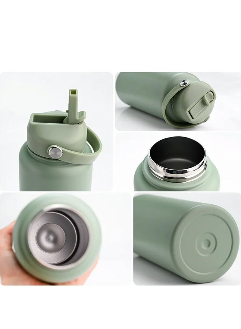 هامزون زجاجة مياه رياضية، زجاجة مياه حرارية معزولة من الفولاذ المقاوم للصدأ مع غطاء من القش، ترمس مزدوج الجدار مانع للتسرب للمشروبات الساخنة والباردة، فوهة واسعة، 500 مل، مثالية للصالة الرياضية والمكتب والمدرسة والتخييم، لون أخضر - Image 5