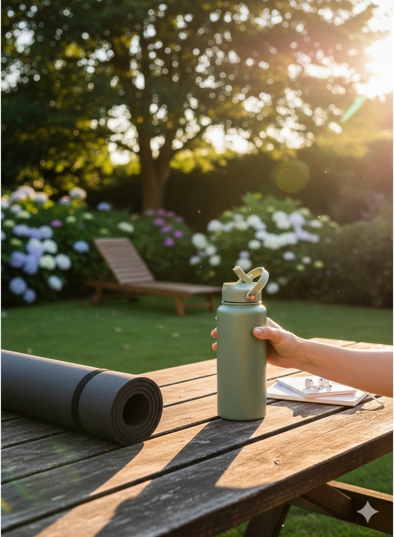 هامزون زجاجة مياه رياضية، زجاجة مياه حرارية معزولة من الفولاذ المقاوم للصدأ مع غطاء من القش، ترمس مزدوج الجدار مانع للتسرب للمشروبات الساخنة والباردة، فوهة واسعة، 500 مل، مثالية للصالة الرياضية والمكتب والمدرسة والتخييم، لون أخضر - Image 4