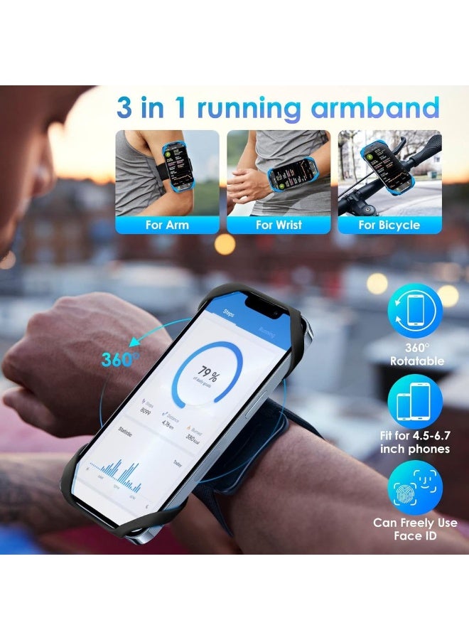Running Armband 3 In 1 Running Phone Holder Sports Armband Bicycle Phone Holder 360° Rotatable & Detachable Running Phone Armband For 4.5-7'' IPhone Huawei For Gym Running - Image 3