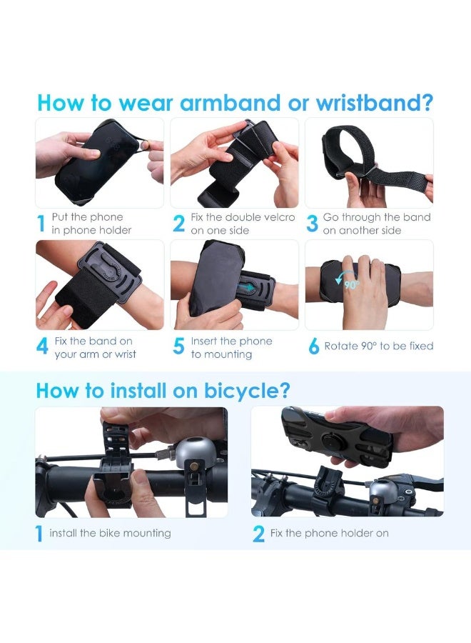 Running Armband 3 In 1 Running Phone Holder Sports Armband Bicycle Phone Holder 360° Rotatable & Detachable Running Phone Armband For 4.5-7'' IPhone Huawei For Gym Running - Image 5