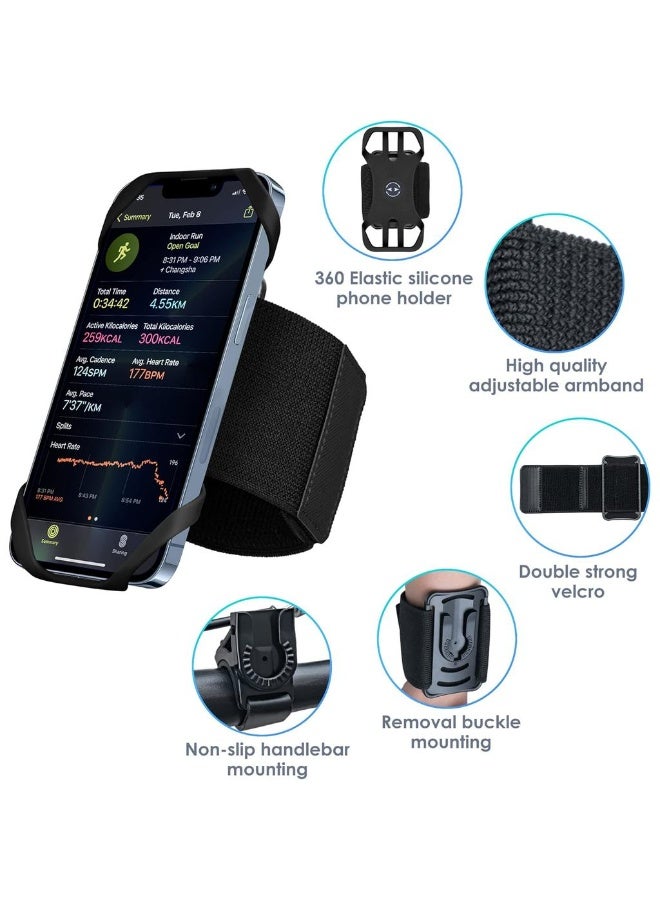 Running Armband 3 In 1 Running Phone Holder Sports Armband Bicycle Phone Holder 360° Rotatable & Detachable Running Phone Armband For 4.5-7'' IPhone Huawei For Gym Running - Image 4