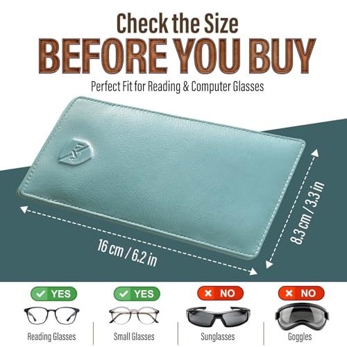 ALLEN & MATE 100% Leather Slim Glasses Case for Reading and Computer Glasses for Men & Women - Premium Lagoon - Image 3