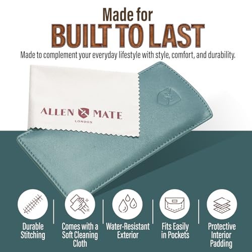 ALLEN & MATE 100% Leather Slim Glasses Case for Reading and Computer Glasses for Men & Women - Premium Lagoon - Image 4
