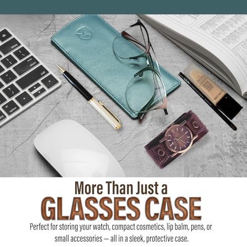 ALLEN & MATE 100% Leather Slim Glasses Case for Reading and Computer Glasses for Men & Women - Premium Lagoon - Image 5