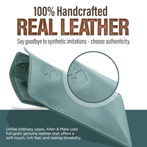 ALLEN & MATE 100% Leather Slim Glasses Case for Reading and Computer Glasses for Men & Women - Premium Lagoon - Image 2