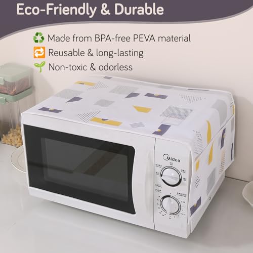 HOKIPO PEVA Waterproof Microwave Oven Cover – 85x35 cm | Dust-Proof Microwave Cover Top with 4 Utility Pockets for Kitchen Storage, Geometric Abstract (AR5877-D1) - Image 4