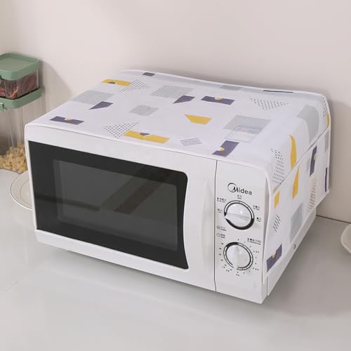 HOKIPO PEVA Waterproof Microwave Oven Cover – 85x35 cm | Dust-Proof Microwave Cover Top with 4 Utility Pockets for Kitchen Storage, Geometric Abstract (AR5877-D1) - Image 1