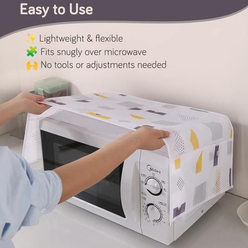 HOKIPO PEVA Waterproof Microwave Oven Cover – 85x35 cm | Dust-Proof Microwave Cover Top with 4 Utility Pockets for Kitchen Storage, Geometric Abstract (AR5877-D1) - Image 5