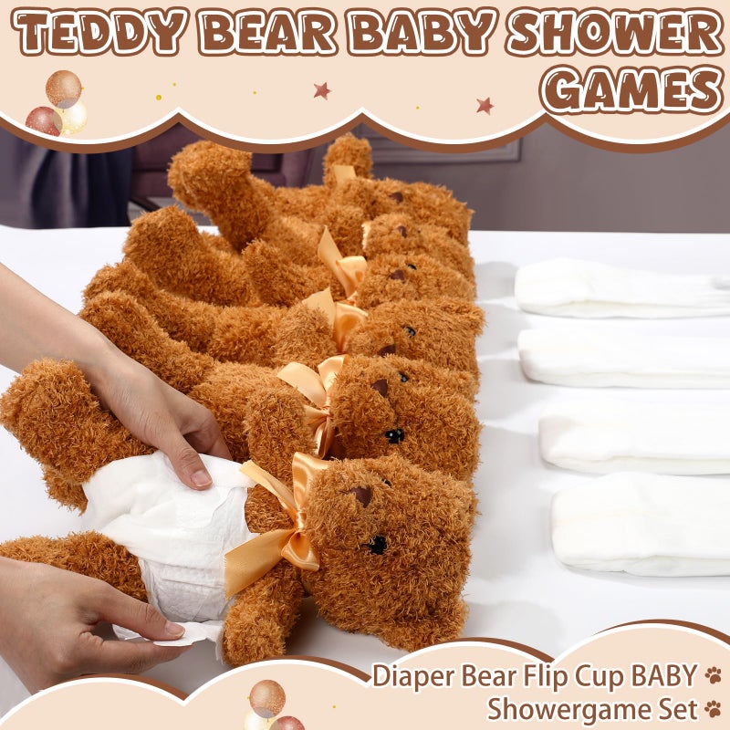 Seenelling 6 Sets Bear Blindfolded Diaper Changing Coed Baby Shower Games Kit Baby Dolls Bears Diapers for Bridal Shower Gender Reveal Games Prizes Gifts for Adults Boys Girls (Tan) - Image 2