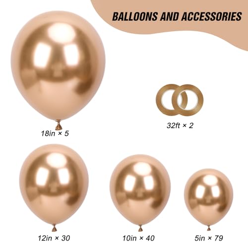 RUBFAC 154pcs Metallic Champagne Gold Balloons Different Sizes of 18 12 10 5 Inch Chrome Gold Balloon Arch Kit Garland for Birthday Graduation Baby Shower Wedding Bachelorette Party Decorations - Image 5